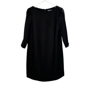 Vince Black Shift Dress Contrast Arms Sz 4 Wedding Guest‎ Formal Poly  Leather